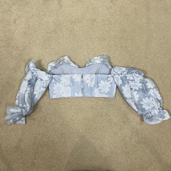 Majorelle Andrea Floral Off The Shoulder Crop Top in Powder Blue Ruffle Size XS - Picture 4 of 5